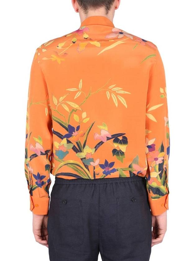 Men's Floral Print Silk Long Sleeve Shirt Orange - ETRO - BALAAN 4