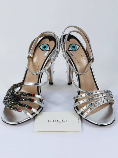 Women's Leather Handmade Logo Rhinestone Sandal Heel 467558 B8B00 8106 - GUCCI - BALAAN 1