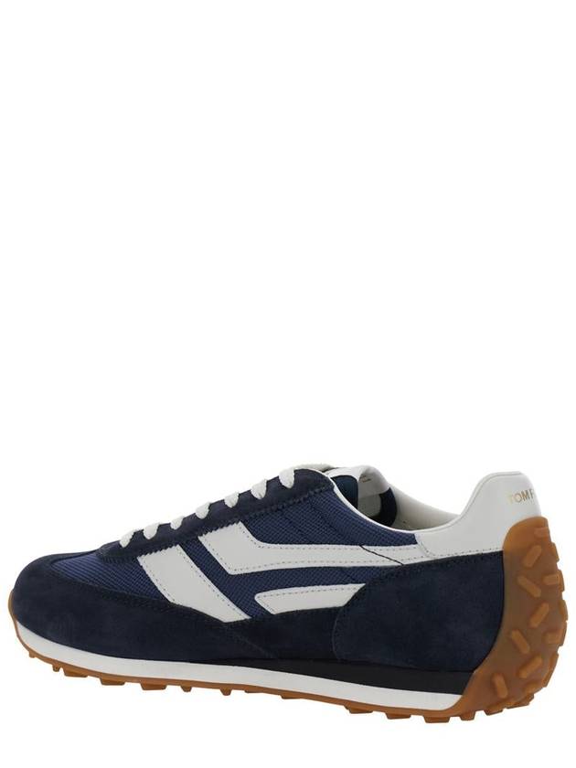 'Mick' Blue Sneakers With Logo Patch On The Tongue And Cotrasting Heel With Logo In Leather Man - TOM FORD - BALAAN 3