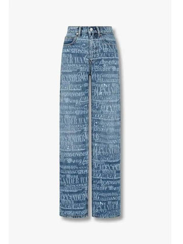 Logo Pattern Mid Rise Straight Jeans Indigo - ALEXANDER WANG - BALAAN 1