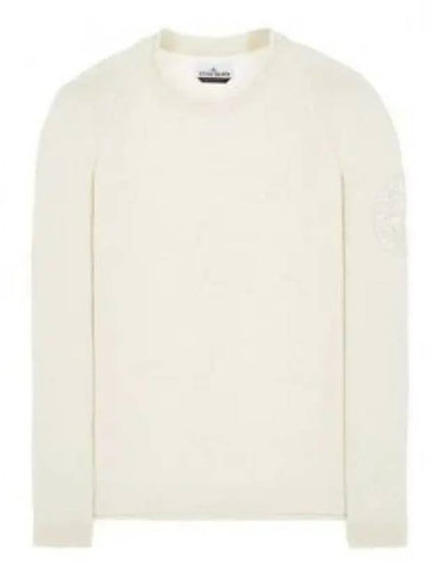 Embroidered Logo Crew Neck Lambswool Knit Top Ivory - STONE ISLAND - BALAAN 2