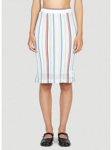 Striped Viscose Mesh Tipping Midi H Line Skirt - THOM BROWNE - BALAAN 1