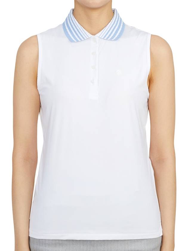 Women's Pleated Collar Sleeveless PK Shirt White - G/FORE - BALAAN 1