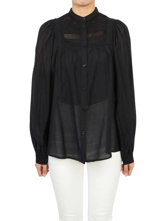 Women's Lace Insert Collar Long Sleeve Cotton Blouse Black - VANESSA BRUNO - BALAAN 2