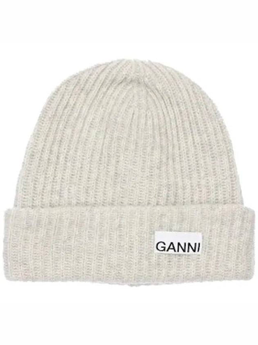 Logo Patch Recycled Wool Blend Knit Beanie - GANNI - BALAAN 1