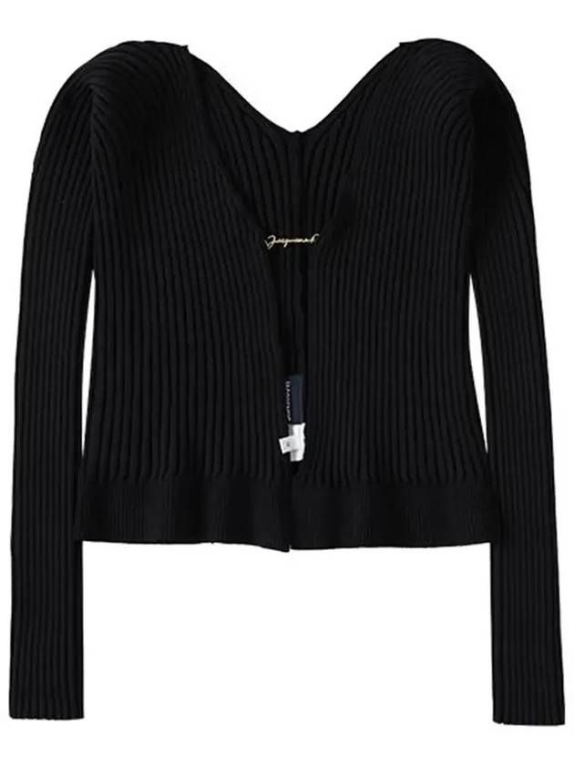 La Maille Pralu Longue Micro Charm Logo Cardigan Black - JACQUEMUS - BALAAN 5