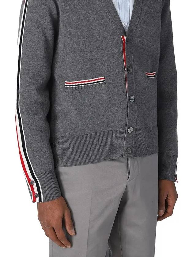 Men's Navy Side Intarsia Milano Stitch Wool Cardigan Grey - THOM BROWNE - BALAAN 4