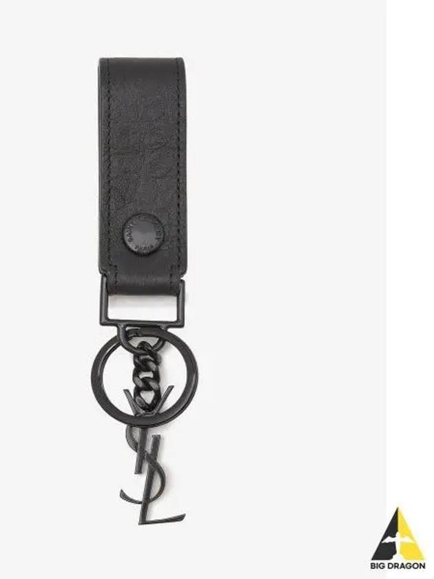 Monogram Logo Crocodile Leather Key Holder Black - SAINT LAURENT - BALAAN 2