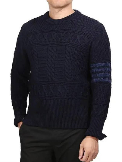 Aran Cable Crew Neck Knit Top Navy - THOM BROWNE - BALAAN 2