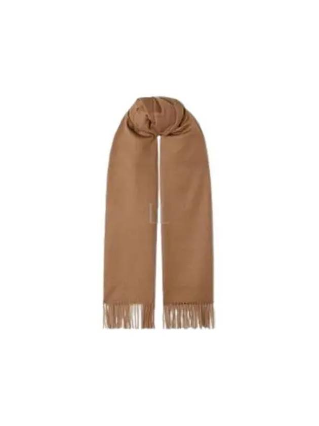 Logo Embroidered Cashmere Muffler Camel - SAINT LAURENT - BALAAN 2