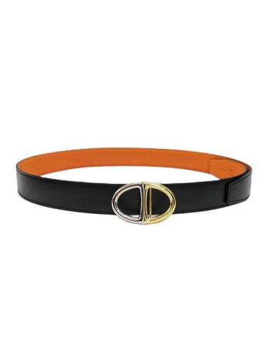 Chandal Buckle Reversible 90 Men's Leather Belt 32mm Black Orange H081138CP2K - HERMES - BALAAN 1