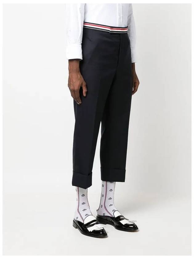 Low Rise Backstrap Super 120 Twill Straight Pants Navy - THOM BROWNE - BALAAN 5