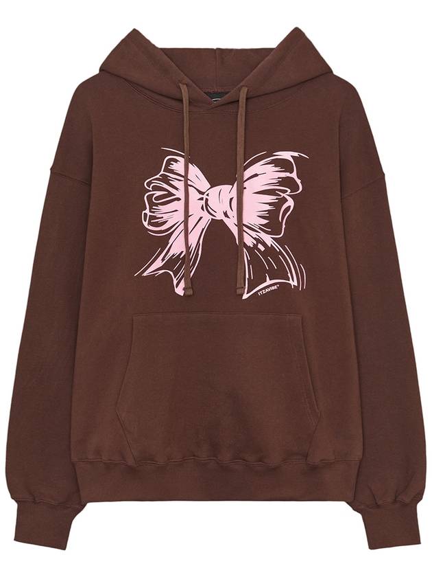 IBA24UHD08BR RIBBON LOGO HOODIE BROWN - ITZAVIBE - BALAAN 1