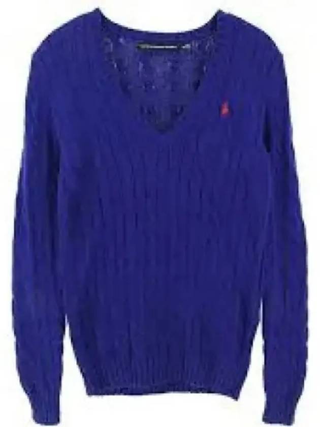 30 points W cable knit cotton V neck sweater blue - POLO RALPH LAUREN - BALAAN 1