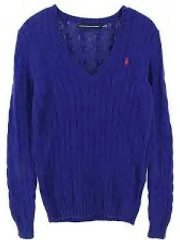 W cable knit cotton V neck sweater blue - POLO RALPH LAUREN - BALAAN 1