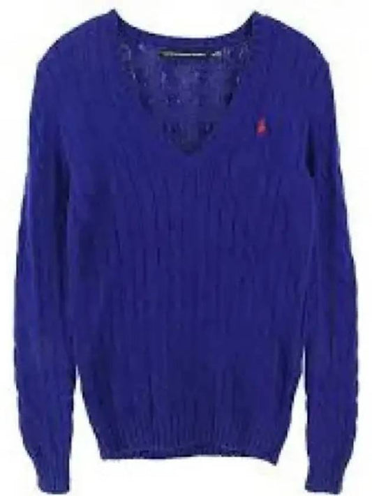 30 points W cable knit cotton V neck sweater blue - POLO RALPH LAUREN - BALAAN 2