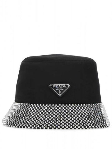 triangle logo re-nylon crystal bucket hat black - PRADA - BALAAN 1