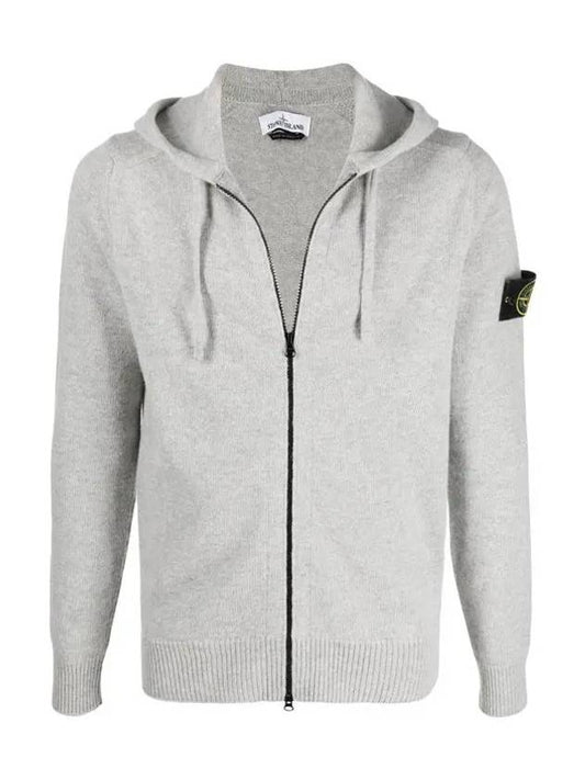 Waffen Patch Knit Zip Up Hoodie Light Grey - STONE ISLAND - BALAAN 2