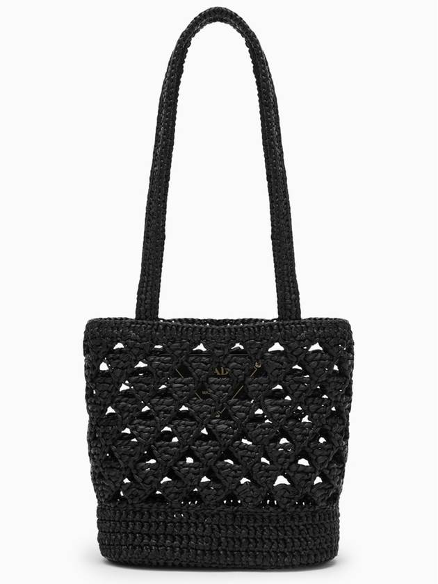 Woven Fabric Crochet Tote Bag Black - PRADA - BALAAN 5