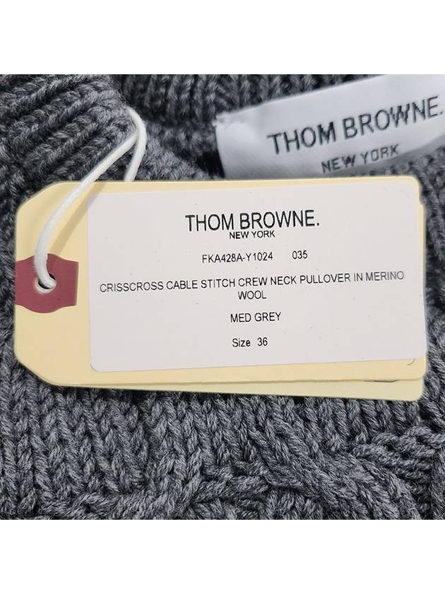 Merino Crisscross Cable Stitch Crewneck Knit Top Grey - THOM BROWNE - BALAAN 10