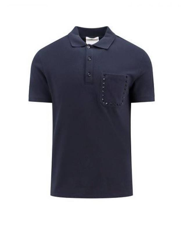 Rockstud Untitled Studs Cotton Polo Shirt Navy - VALENTINO - BALAAN 2