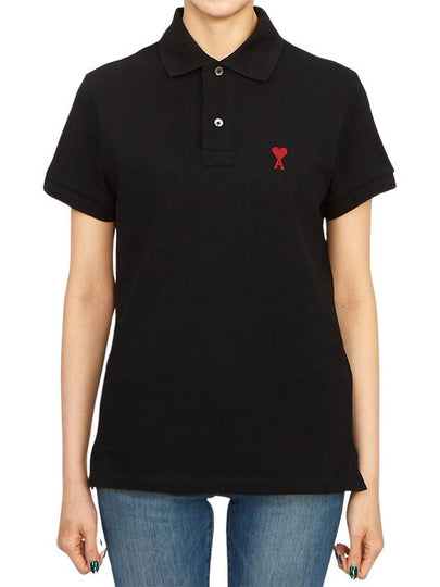 Heart Logo Polo Shirt Black - AMI - BALAAN 2