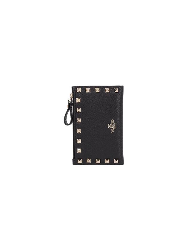 Rockstud Zipper Coin Card Wallet Black - VALENTINO - BALAAN 1