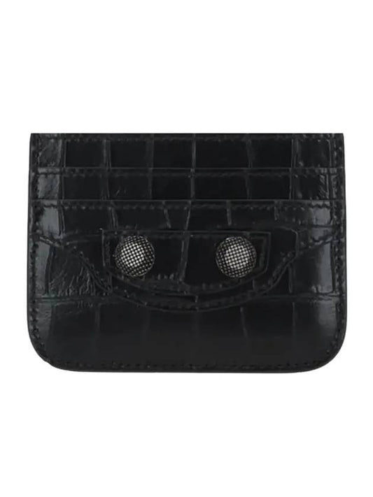 Women's Crocker Pattern Leather Cagole Card Wallet Black - BALENCIAGA - BALAAN 1