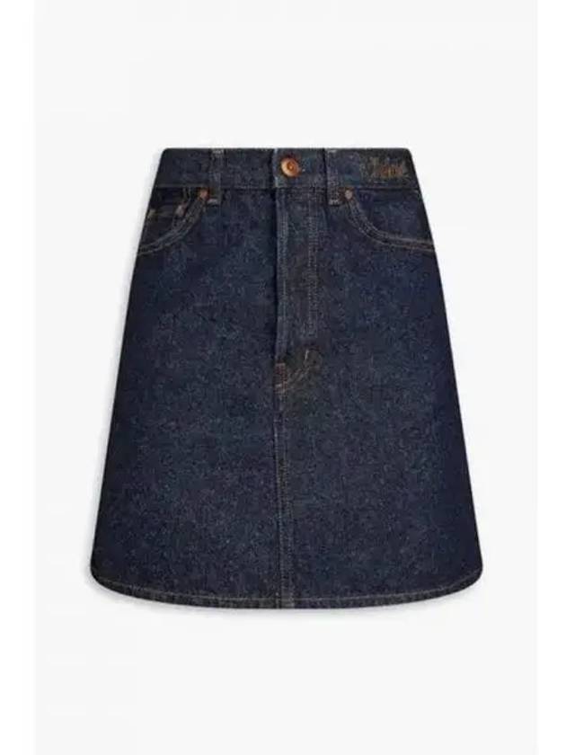 Women's Mini Denim Iconic A-Line Skirt Navy - CHLOE - BALAAN 2