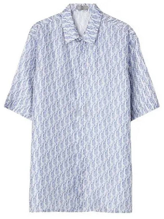 Striped Oblique Silk Short Sleeve Shirt Blue - DIOR - BALAAN 2