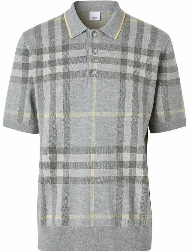 Men's Check Wool Silk Blend Short Sleeve PK Shirt Gray - BURBERRY - BALAAN.