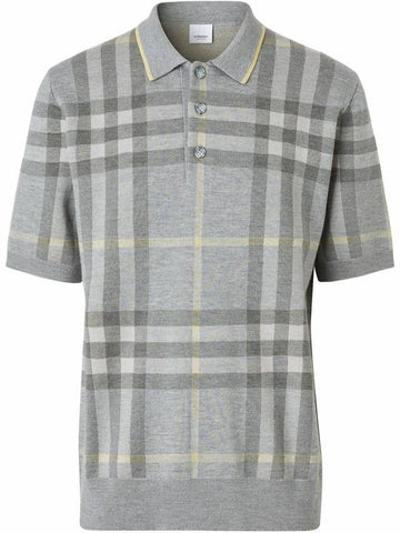 Men's Check Wool Silk Blend Short Sleeve Polo Shirt Grey - BURBERRY - BALAAN 1