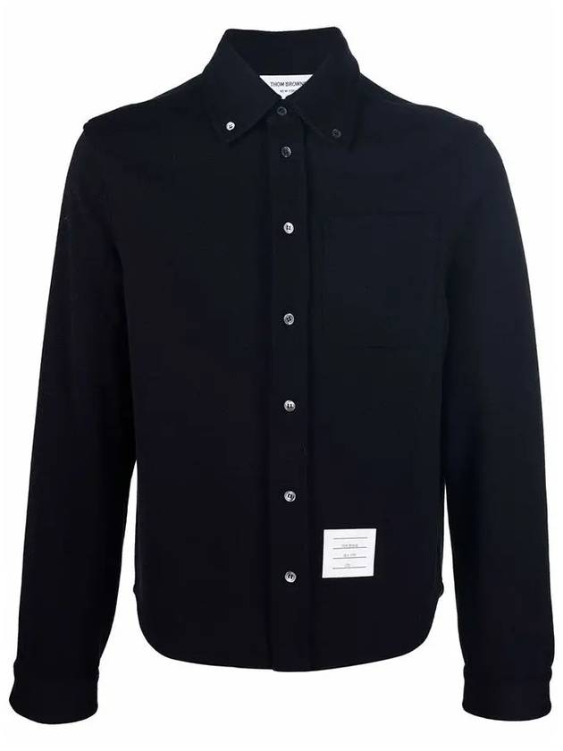 Men's Button Down Wool Milano Long Sleeve Shirt Navy - THOM BROWNE - BALAAN 3