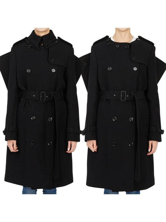 Women's Panel Detail Cashmere Wool Blend Trench Coat Black - BURBERRY - BALAAN 2