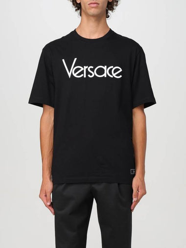 T-shirt Versace in cotone con logo ricamato - VERSACE - BALAAN 1