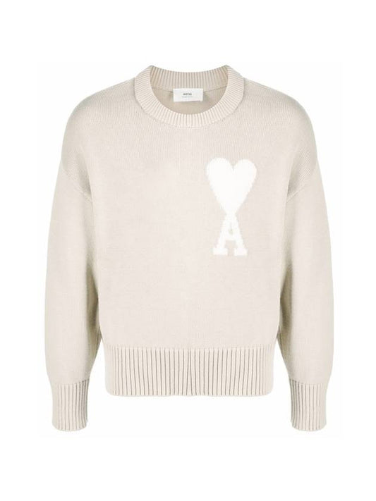 Big Heart Logo Knit Top Beige - AMI - BALAAN.