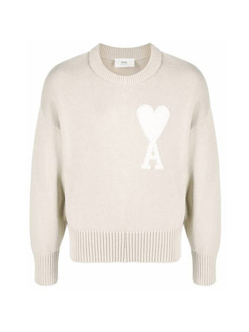 Big Heart Logo Knit Top Beige - AMI - BALAAN 1