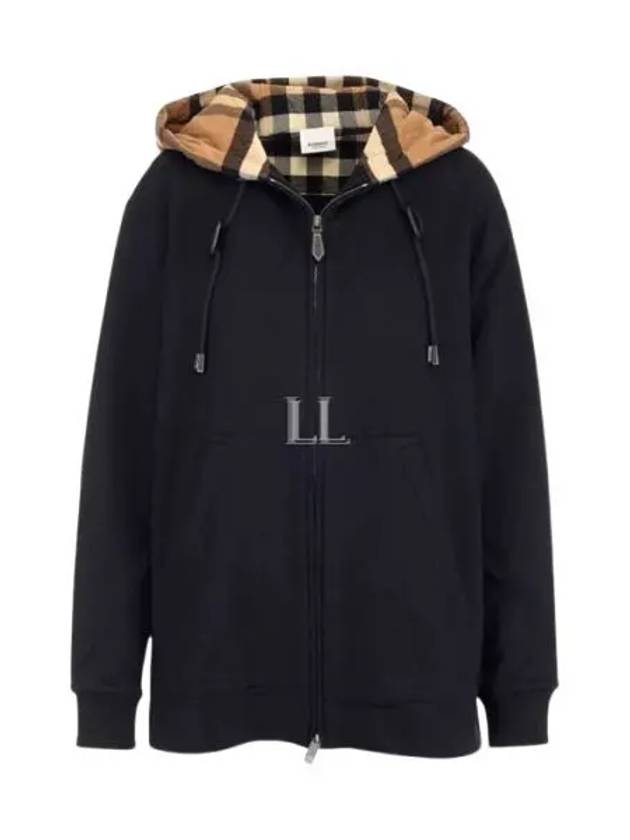 Check Hood Cotton Zip Up Hoodie Black - BURBERRY - BALAAN 2