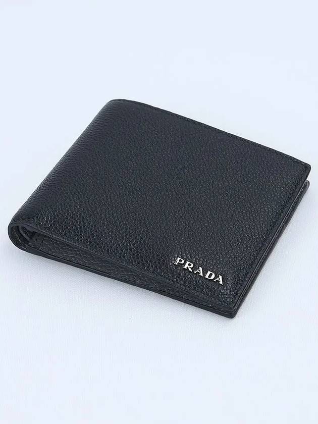 Men's Vitello Metal Logo Half Wallet Black - PRADA - BALAAN 4