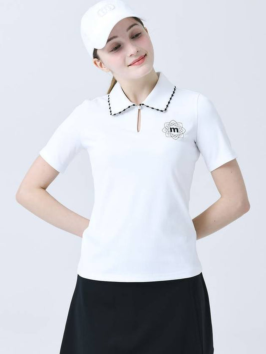 Lace Collar Decoration Functional Span Rib Keyhole Neck White Short Sleeve T-Shirt DO3232TS18-1 - DOYOUKNOWMC GOLF WEAR - BALAAN 2