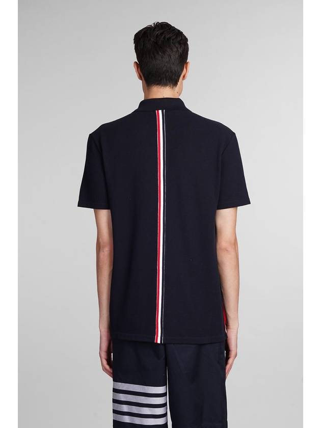 Men's Cotton Pique Center Bag Striped Short Sleeve Polo Shirt  Navy - THOM BROWNE - BALAAN 4