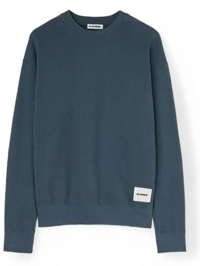 Logo Patch Crew Neck Cotton Sweatshirt Blue - JIL SANDER - BALAAN 2