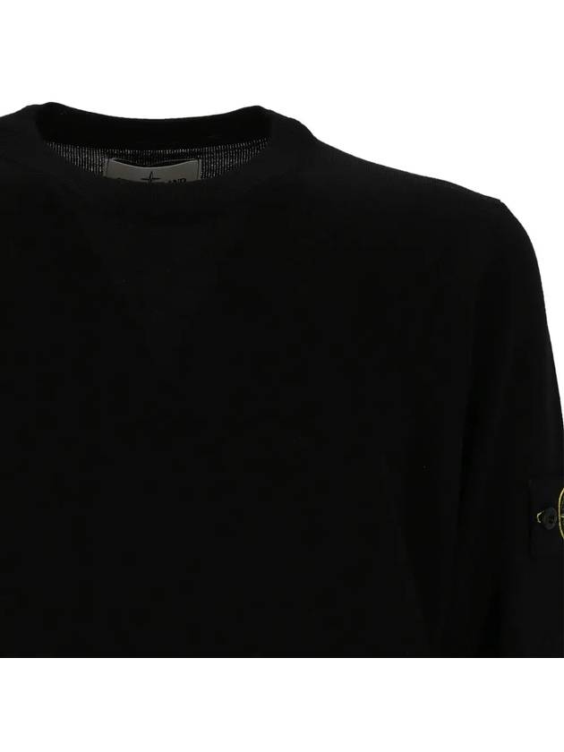 Logo Patch Round Neck Knit Top Black - STONE ISLAND - BALAAN 5