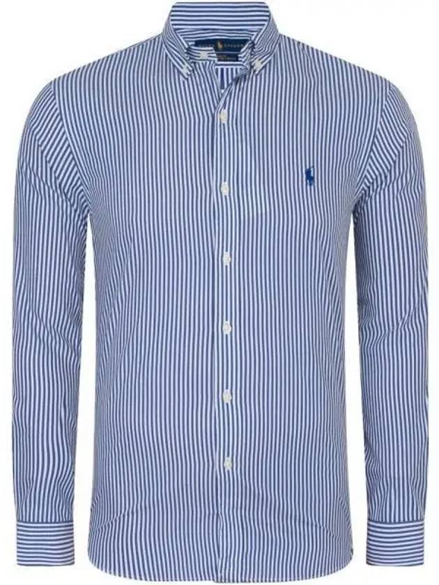 Striped Poplin Long Sleeve Shirt Blue - POLO RALPH LAUREN - BALAAN.