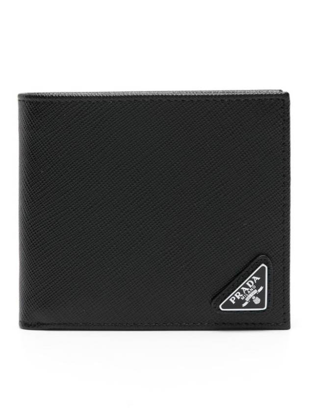 Triangle Logo Saffiano Half Wallet Black - PRADA - BALAAN 3