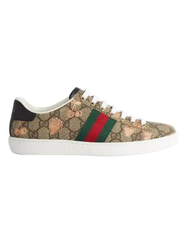 Women's Berry Print Low Top Sneakers Beige - GUCCI - BALAAN 1