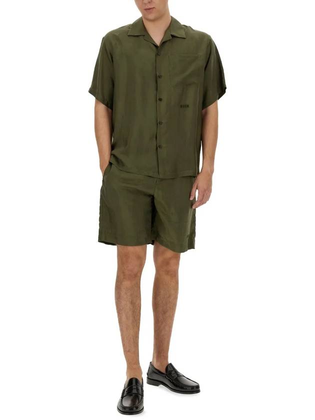 Embroidered Logo Cupro Short Sleeve Shirt Green - MSGM - BALAAN 6