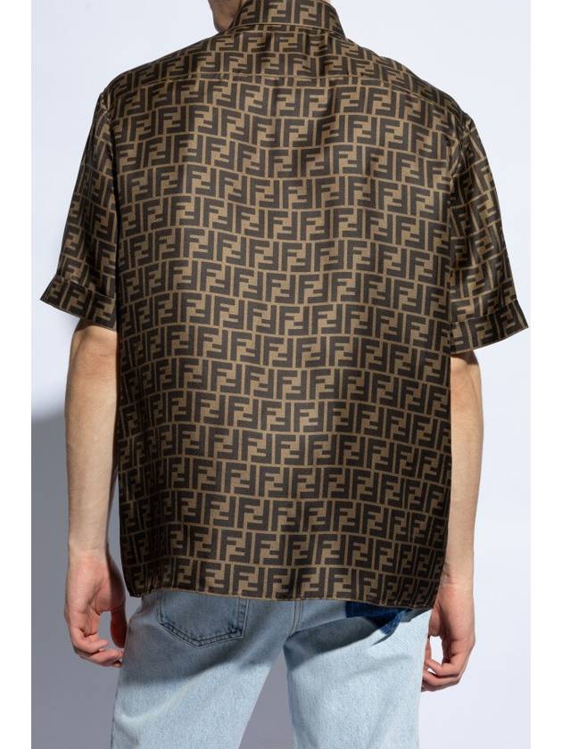 Men's FF Motif Silk Short Sleeve Shirt Brown - FENDI - BALAAN 3