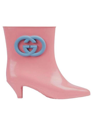 Interlocking G Shiny Rubber Ankle Middle Boots Pink - GUCCI - BALAAN 1