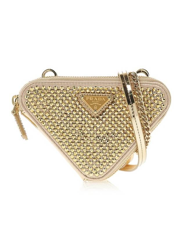 Crystal Triangular Embellished Satin Leather Mini Pouch Gold - PRADA - BALAAN 1